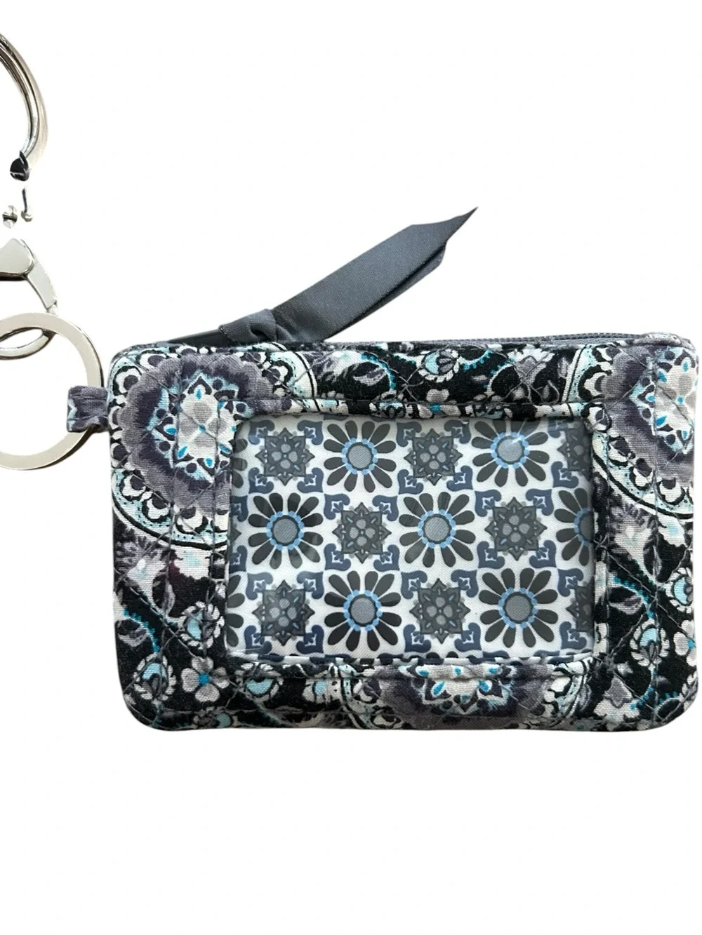 Vera Bradley Black & Blue Floral Quilted ID Holder/ Matching Lanyard/ Keyring
